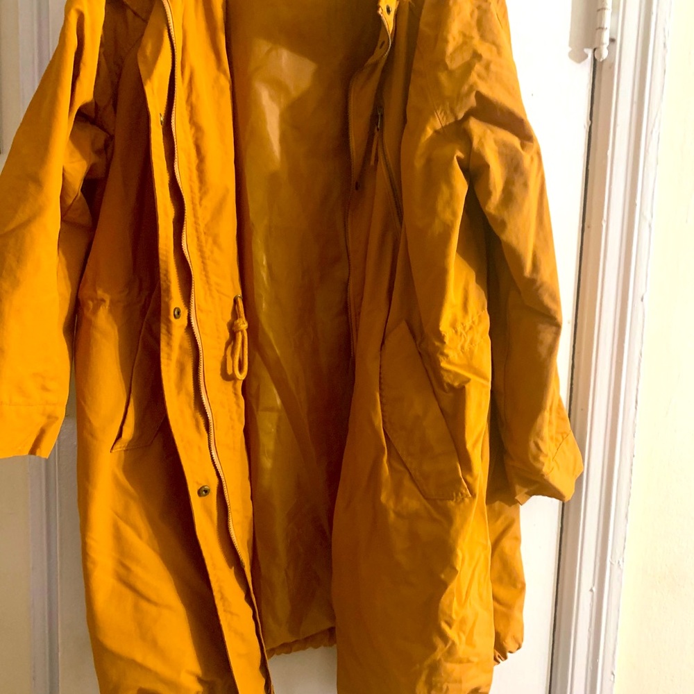 Burnt orange long rain jacket